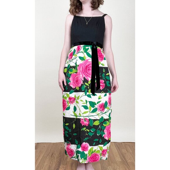 Rare Vintage 60s Union Made Party Dress Maxi Floral Velvet Romantic Handmade 70s - Picture 9 of 9